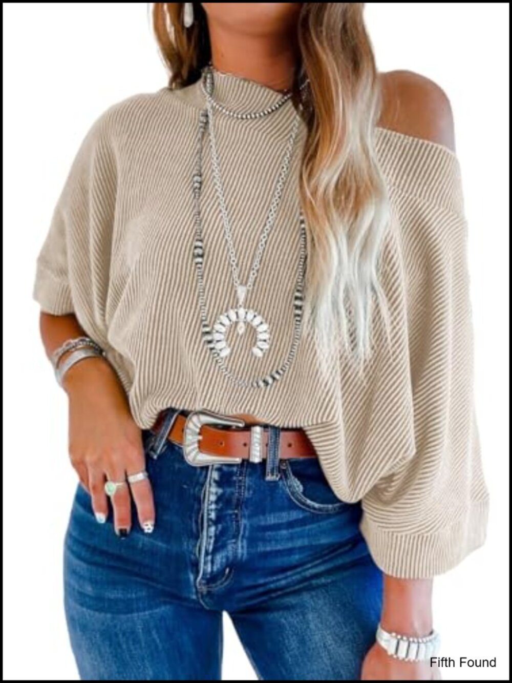 Womens Off Shoulder Top 3/4 Sleeve Batwing Knit Blouse Loose Fit